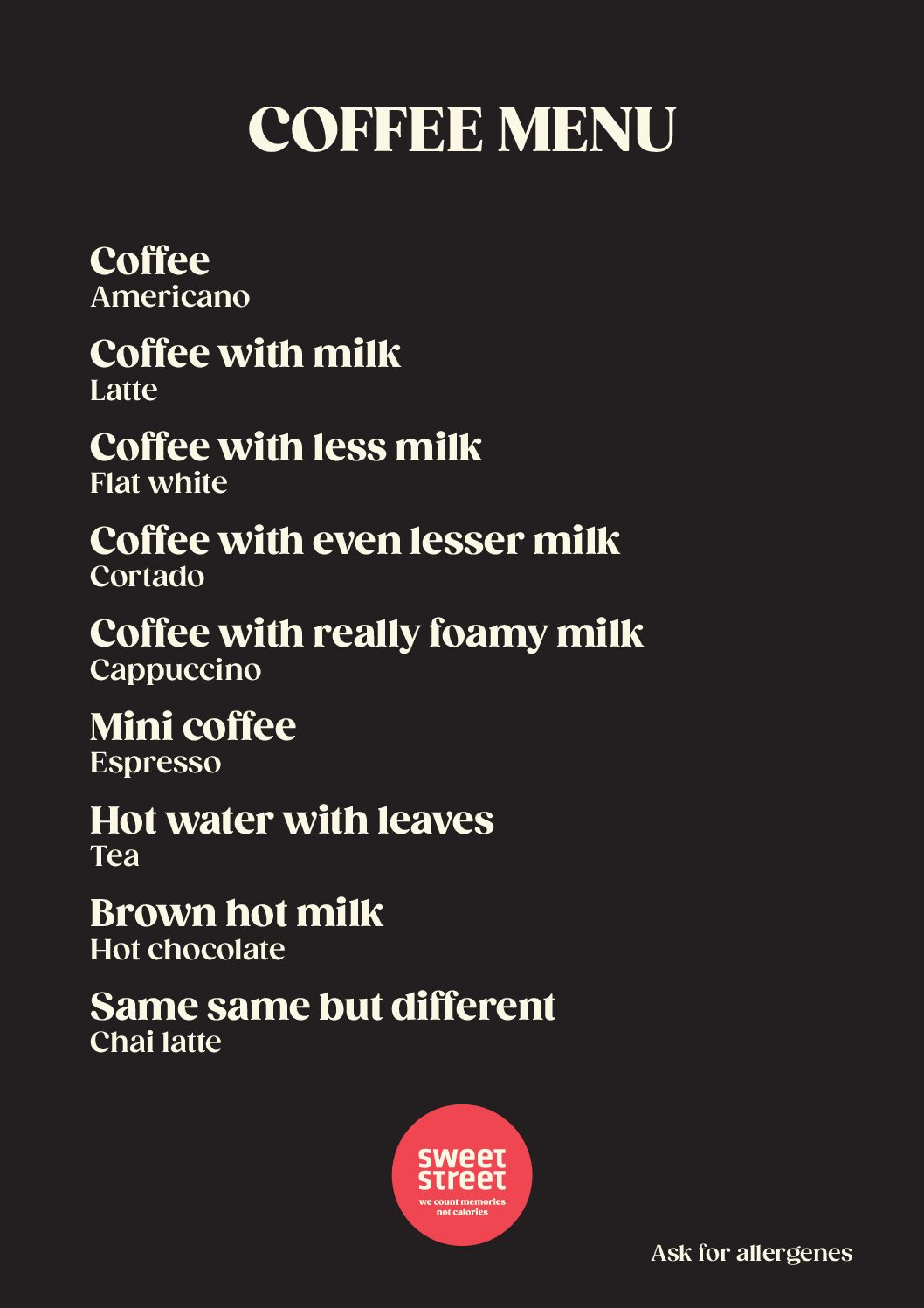 Kaffe te og varm chokolade menu pdf